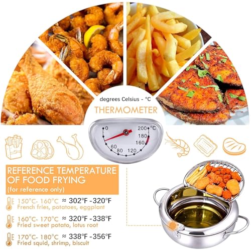 Deep Fryer Pot, 304 Stainless Steel Japanese Frying Pot with Oil Drain, Temperature Control and Lid, Tempura Deep Fryer Pot for Kitchen Stove/Induction Cooker French Fries Fryer Chicken 9.4" - Image 5