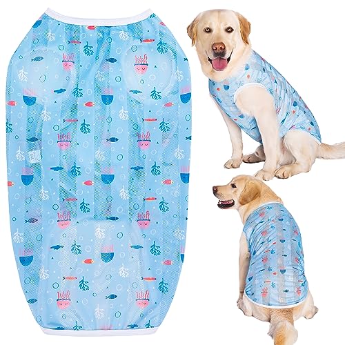 KUVEELA PET 犬服 大型犬 中型犬 クールベスト Tシャツ ドッグウェア クールウェア 夏服 通気 接触冷感 ひんやり 虫よけ 脱毛保護 日焼き防ぐ お散歩((接触冷感)メデューサ柄 XL)