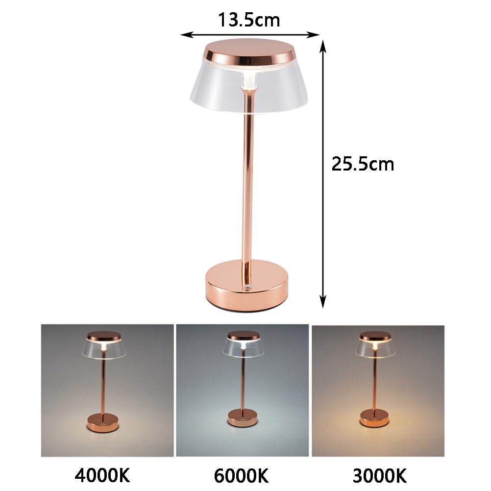 AoLa Lampada da tavolo LED ricaricabile tramite USB Lampada da tavolo senza fili dimmerabile con controllo touch lampada da comodino senza cavi alimentata a batteria per interni ed esterni, oro rosa