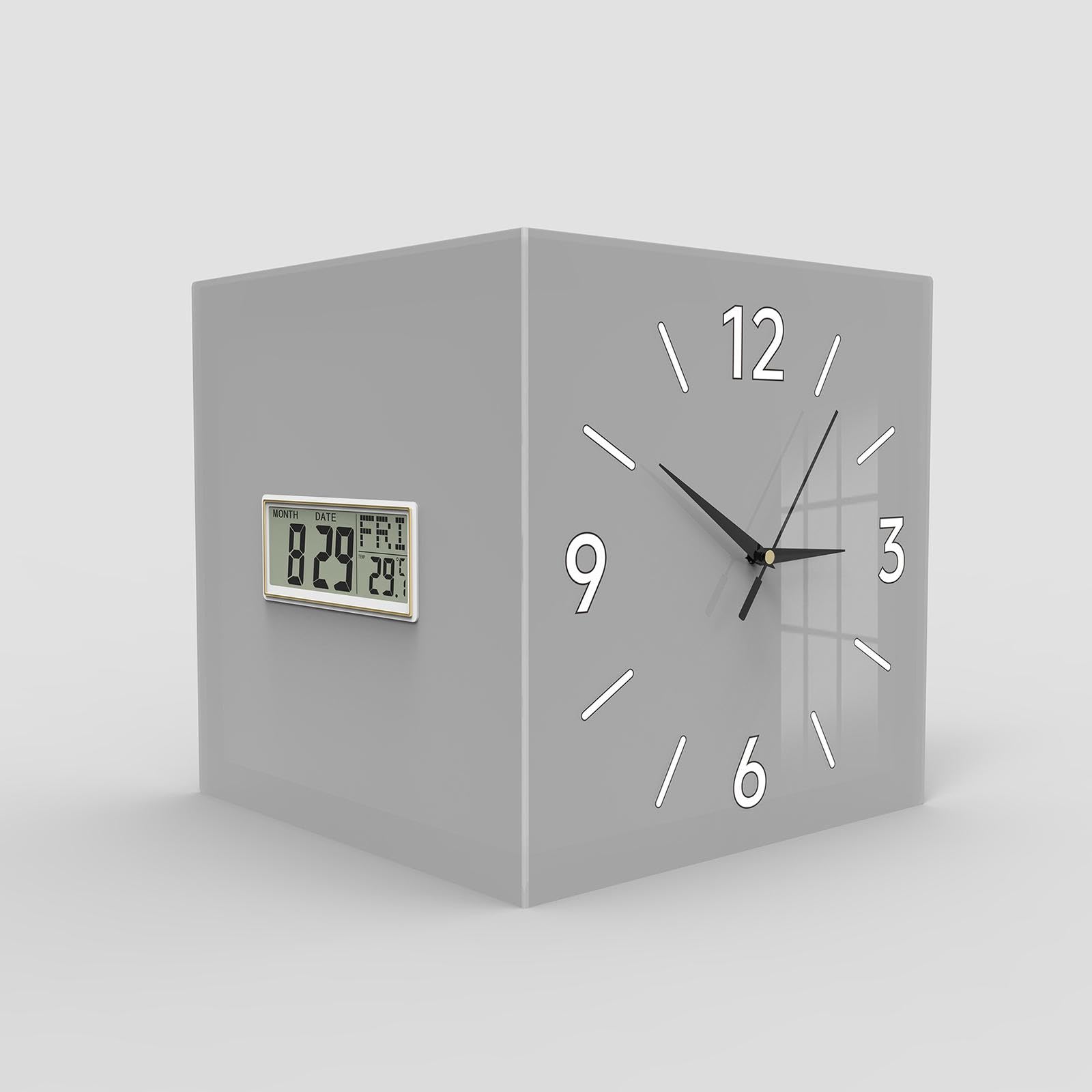 perfk Orologio da Parete angolare bifacciale Orologio Digitale con visualizzazione della Temperatura, del Mese, della Settimana per la Decorazione, Grigio