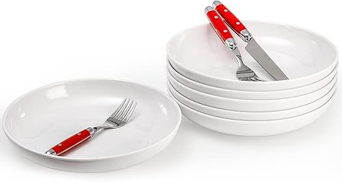 Miniatura 4 de Fasmov Tazones de melamina para pasta, paquete de 6 cuencos grandes de 9 pulgadas y 30 onzas, cuencos de ensalada poco profundos, platos profundos
