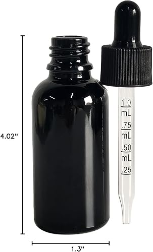 Miniatura 8 de Botella con cuentagotas de vidrio negro de 1 oz, paquete de 12 botellas de vidrio negro de 1.0 fl oz con cuentagotas de vidrio, para aceites