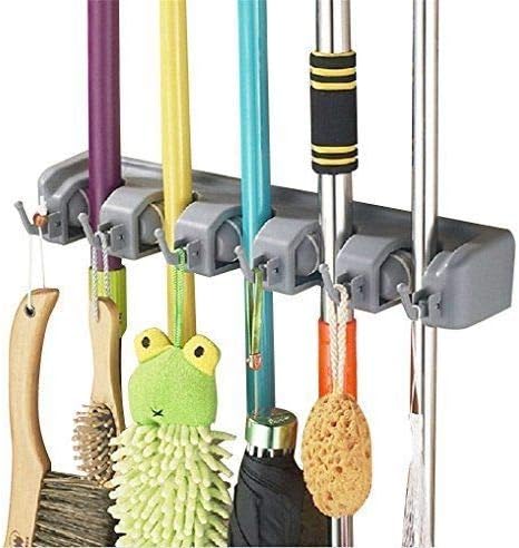 Avisa Global Multipurpose Wall Mounted Broom and Mop Holder/Stand/Hanger/Hook/Organizer (Grey)