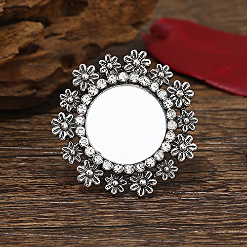 Vintage CZ Round Mirror Daisy Flower Ring for Women Girls Cubic Zirconia Adjustable Open Wrap Statement Rings Comfort Fit Retro Holiday Wedding Birthday Y2K Party Jewelry Gift Size 6-83