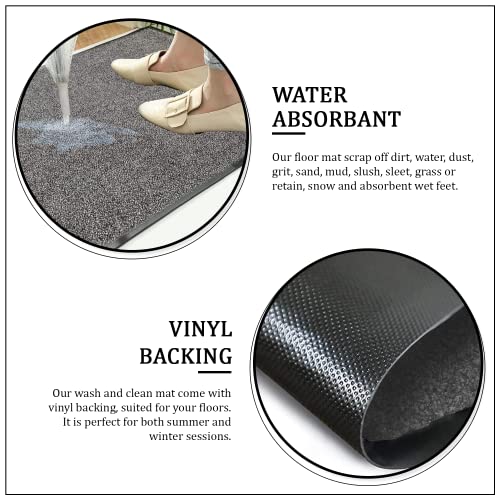 FB FunkyBuys Dirt Trapper Door Mat Indoor & Outdoor, Non Slip Heavy Duty Doormat, Washable Front Door Mat, Super Absorbent Floor Mat, Rubber Backed Barrier Mat Rug (Grey-Plain, 60 X 90 cm)