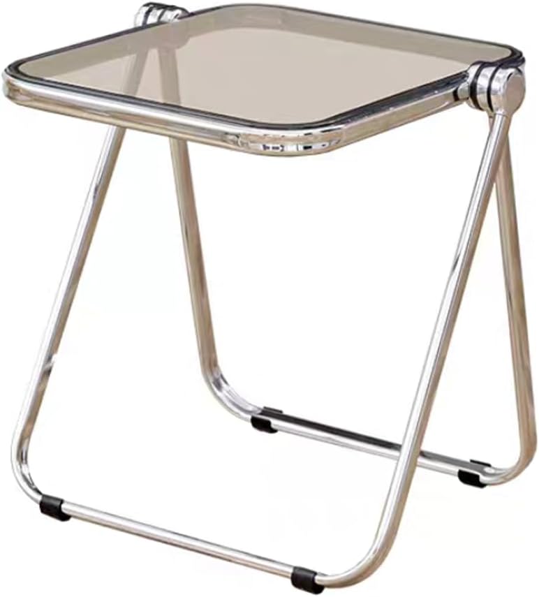 16.2" × 14.1" Acrylic Folding Table, Small Lightweight End Table for Living Room, Bedroom and Small Room, Sturdy Metal Frame with No Assembly Required, Space-Saving Storage Design (Grey)