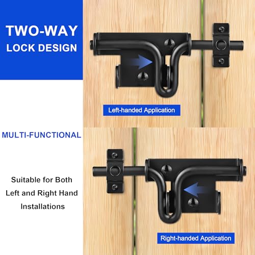 Image of 2 Pack Heavy Duty Slide Bolt Gate Latch with Padlock Hole - Universal Security Lock for Wooden Fence, Metal Gate, Shed Door, Yard Barn, Vinyl Sliding Door - Out /Indoor Waterproof Door Latch