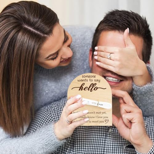 Image of FREEBLOSS Wooden Pregnancy Announcement for Dad Say Hello to Baby Pregnancy Test Keepsake Wooden Sign Baby Surprise Pregnancy Announcement Sign Fun Ways to Announce Pregnancy to Be Gifts