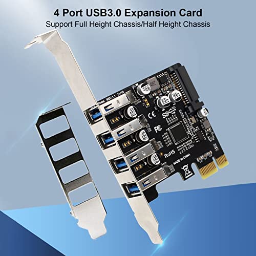 Zunate USB 3.0 PCIE Expansion Card, 4 Port 5Gbps Transmission USB Expansion Card,Compatible with X4/X8/X16,Supporting Full Height Chassis/Half Height Chassis - Image 2