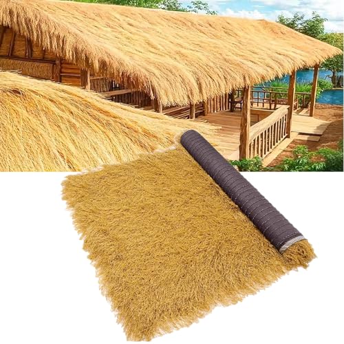 Rouleau de Chaume Artificiel Ignifuge Toit D'herbe de Chaume Synthétique Tiki Bar Paille Artificielle Mexicaine pour Fête Hawaïenne Décoration de Clôture...