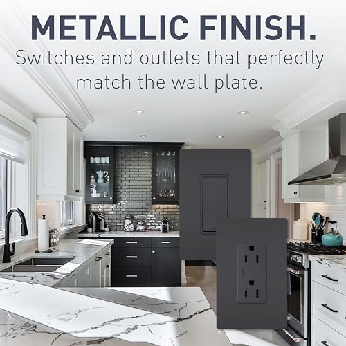 Image of Legrand radiant TM870GCC10 15 Amp Rocker Wall Switch, Single Pole Decorator Light Switches, Graphite (1 Count)