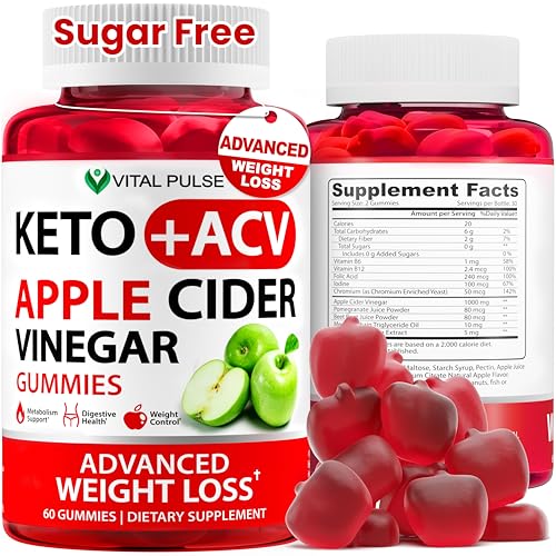 Keto ACV Gummies Advanced Weight Loss - Sugar Free ACV Keto Gummies - Gummy Supplement for Women and Men - Detox - Apple Cider Vinegar - Apple Flavor