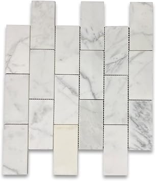 Stone Center Online Statuary White Marble 2x4 Grand Brick Subway Mosaic Tile Honed Kitchen Bath Wall Floor Backsplash Shower 1 Sheet