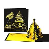 3D Weihnachtskarte „Dortmund Skyline - Weihnachten in Schwarz Gelb“ Weihnachtskarte mit Tannenbaum – für Dortmund-Fans