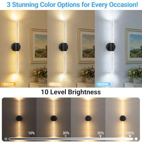 Image of Black Battery Operated Wall Sconces Set of 2 Peel and Stick on, 20.9 inch