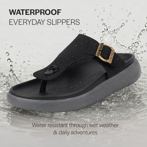 Image of FAUSTO Men Buckle Adjustable T-Strap Side Stitched Summer Waterproof Slip On Sandals|Comfort Featherlite Insole|Thong Slipper for Monsoon Rainy Season