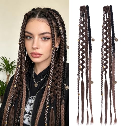 HIVTE Pack de 2 Trenzas Postizas de Pelo 40 cm, Marrón Negro Mujer | 2 trenzas postizas de pelo 40 cm, sintéticas, marrón negro para día a día, estilo urbano y fiestas