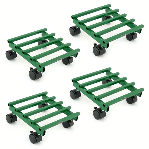 Image of Urban Plant Caddy with Wheels, Heavy-Duty Rolling Stand for Indoor and Outdoor Planters, Sturdy Design, Perfect for Home and Garden Decor (Green Square - Pack of 4)