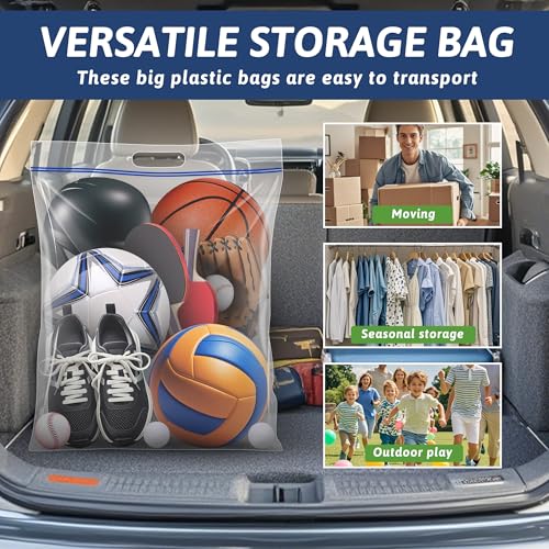 Extra Large 15 Gallon Storage Bags - 24” x 24” with Resealable Zip and Carry Handle, Ideal for Clothes, Pillows, Moving and Travel, Set of 10