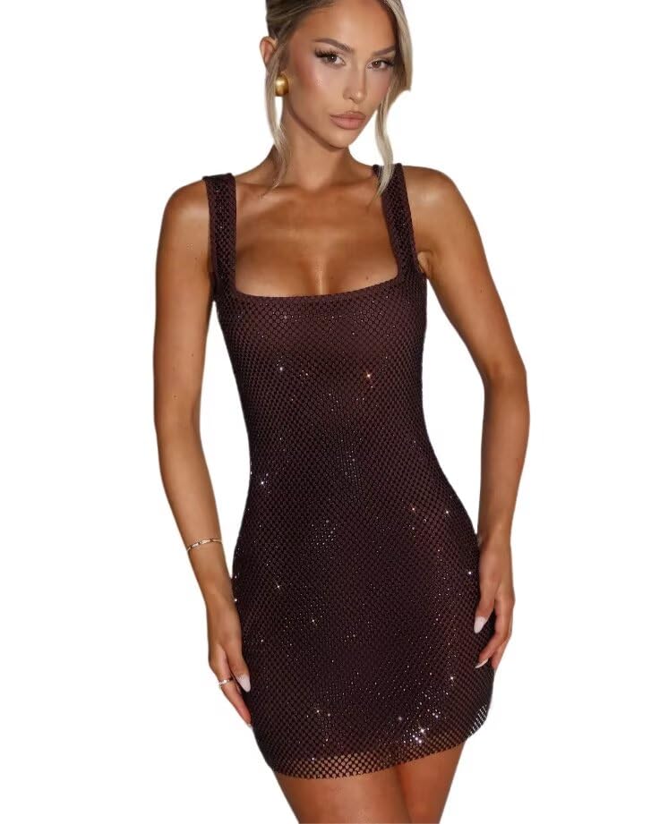 Clothfun Teen's Sexy Bodycon Homecoming Dresses 2025 Square Neck Sequin Short Cocktail Dress CY216