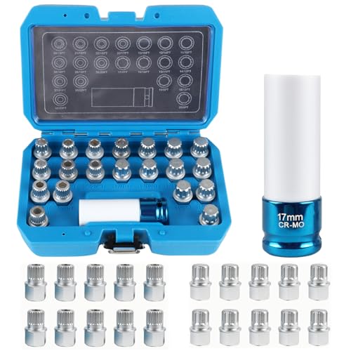 Image of 21Pcs Wheel Lock Removal Kit, BMW Wheel Lock Key Set with 1 /2 inch Socket Adapter, BMW Lug Nut Key, Anti-Theft Screw Remover for Removing and Locking