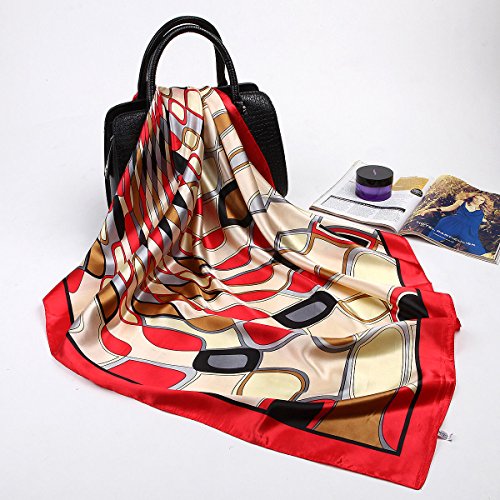 Large Square PINK Aqua Fuchsia Blue Black Yellow Puccissi Geometric Satin Scarf Women's Scarves Hijab Shawl Pashmina Headband Bandana 35" x 35" inches4