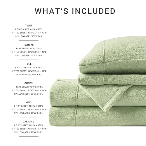 Image of True North by Sleep Philosophy Micro Fleece Bed Sheet Set, Warm, Sheets with 14 inch Deep Pocket, for Cold Season Cozy Sheet-Set, Matching Pillow Case, Twin XL, Green, 3 Piece
