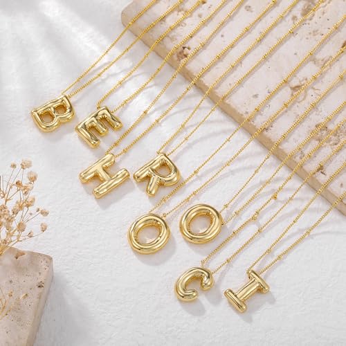 Balloon Initial Necklace for Women 18K Gold Plated Bubble Letter Pendant Dainty Puffy Name Beaded Chain Necklace Gift For Girls - Image 6