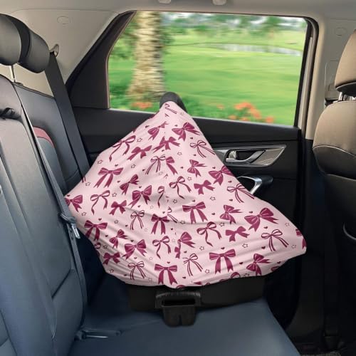 Image of Pink Bow Baby Car Seat Cover Multi-Use Carseat Covers Baby Girl