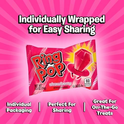 Image of Ring Pop Individually Wrapped Pink Candy, Strawberry 30 Count Lollipop