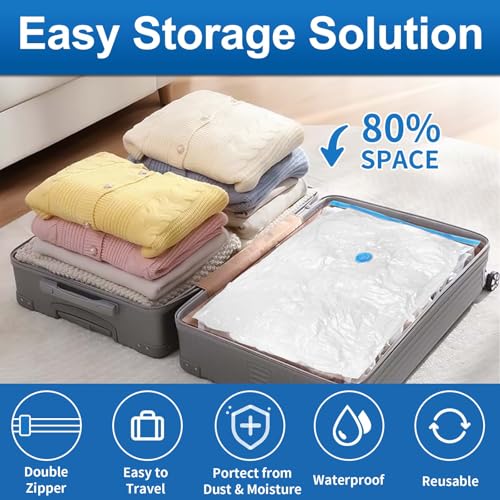 Image of ZXA Vacuum Storage Bags with Electric Air Pump, 8 Pack (4 Large, 4 Jumbo) Vacuum Seal Bags for Clothing, Space Saver Vacuum Storage Bags for Blanket, Duvets, Pillows, Comforters - Blue