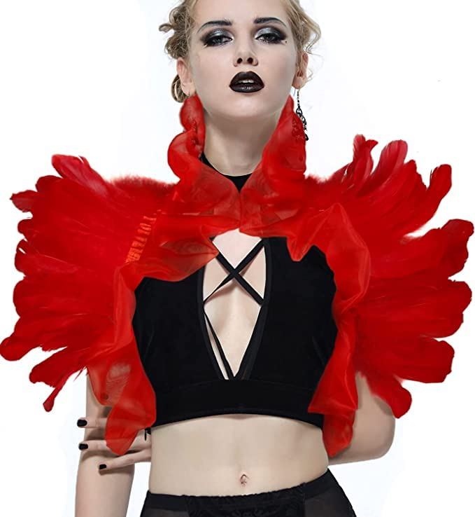 JPXHGothic Mesh Feather Shrug Cape Shawl Halloween Costume for Adult