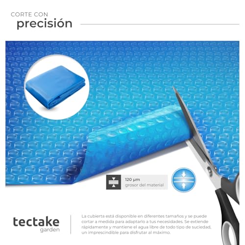 Miniatura 8 de Tectake Manta Solar Piscina Redonda Flotante Recortable A Medida Con Fuerza 110 M Para Calentar Agua Y Proteger Piscina Hinchable, Para Jardin Y Piscinas - 381 X 381 X 1 Cm Azul