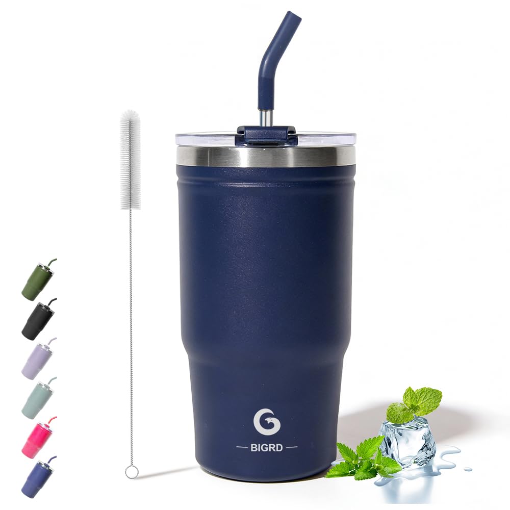 BIGRD 20oz Insulated Coffee Cup Travel Mug with Straw and Lid 591ml,Leak Proof Stainless Steel Office Water Bottle Keeps Cold and Hot for 8 Hours,Twilight