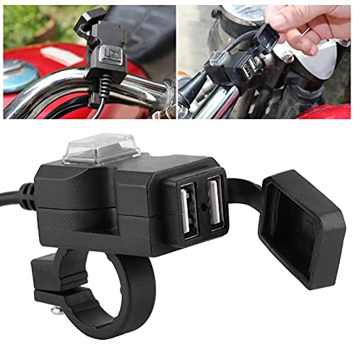 Qiilu 12V Dual-USB-Port Motorrad-Ladegerät Wasserdichtes Lenker-Ladegerät 5V 1A / 2.1A Adapter Telefonsteckdose (12-24V) Y4o655