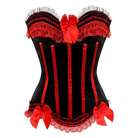 Zhitunemi Plus Size Corsets for Women Black Bustier Lingerie for Halloween Costume Dress, Red, XXXL Cover