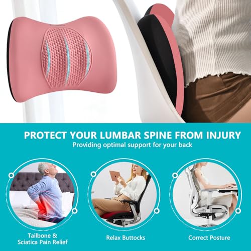 Image of FLORICH Lumbar Support with Car headrest Back Pillow for Chair Headrest Pillow with Gel Memory Foam Massage Point Memory Foam Back Pillow for Office Chair(Light Pink)