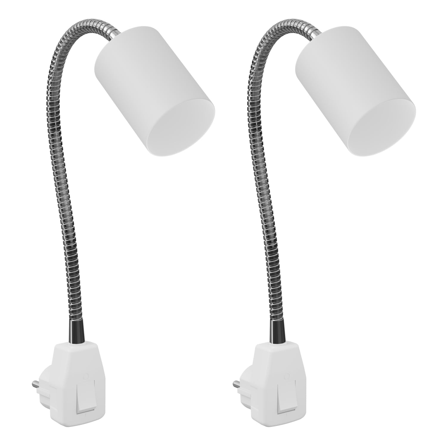 ledscom.de 2x lampe à prise/lampe de lecture WAIKA, col de cygne, interrupteur, blanc, 1x GU10 max. 60W