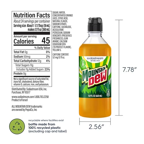 Image of Sodastream Mountain Dew New Pour Bottle Soda Drink Mix, 14.9 Fl oz. (Pack of 4)