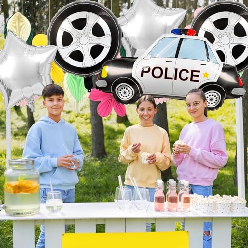 Image of Rozi Decoration Police Car Foil Balloon Set for Birthday Decoration, Kids Party, Theme Party Decor, Police Theme Balloon Decoration for Boys, Multicolor Party Balloon (Pack of 5 Pcs)