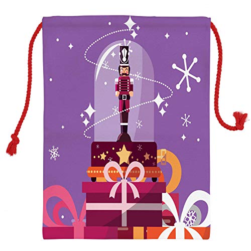 Lunarable Nutcracker Christmas Gift Sack, Christmas Themed Doodle with Guardsman in Crystal Sphere on Gift Boxes Print, Santa Sack Bag Canvas Fabric for Gifts and Storage, 19.8" X 25.9", Multicolor