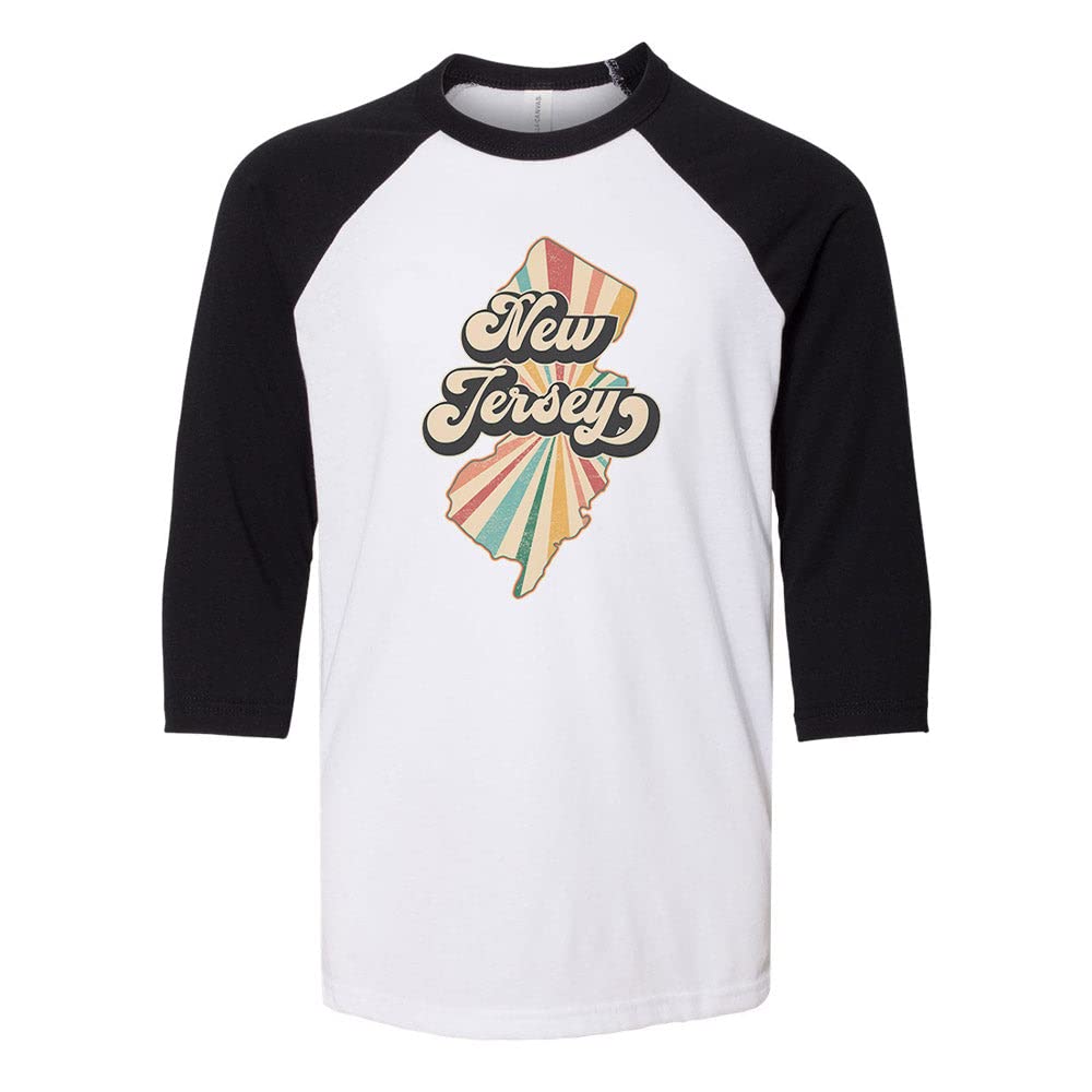 Retro New Jersey Kids Three-Quarter Raglan Sleeve Baseball Shirt Youth Large White/Black