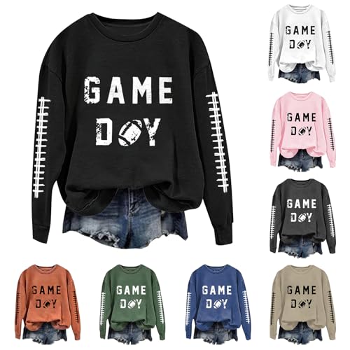 ZWRXW Football Shirts for Women Game Day Football Season Graphic Sweatshirt Cute Season Shirt Team Fan Long Sleeve Tops Tee4