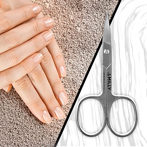 By Milly German Steel Professional Nail Scissors - Hammer Forged - Razor Sharp Curved Blades - 100% Stainless Steel (Silver) #TOP4