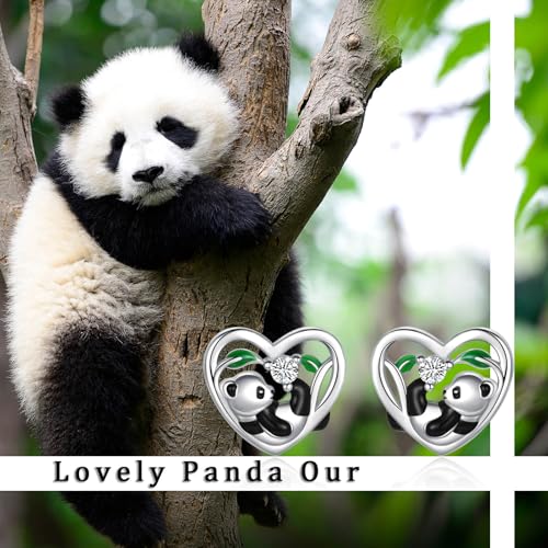 Hypoallergenic Panda Studs Earrings 925 Sterling Silver- Heart Shape Animal Studs Earrings For Panda lovers-Birthday Jewelry Gift For Women Sensitive Ears3