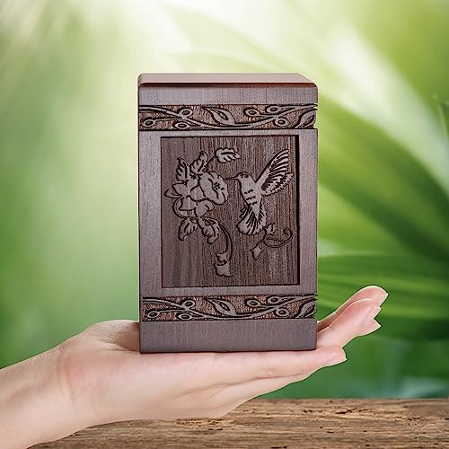 Cremation Urns for Human Ashes Adult Male Female, Wooden Hummingbird Urns Box and Casket for Ashes Men Women Child, Pets Cat Dog Urn, Burial Funeral Memorial Urns for Ashes, Holds 20 Cubic Inch