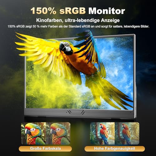 CUIUIC 15,6 Portable Monitor 2.5K – QHD 2560x1440 IPS, 500 Nits, 150% sRGB, HDR, USB-C/HDMI, Augenfreundlich, Zweitbildschirm für Mac, Laptop, Handy, PC, PS5, Xbox mit Smart Case