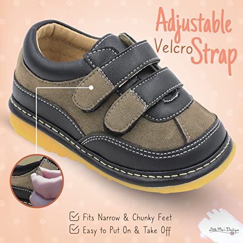 Little Mae's Boutique Black Suede Sneaker Squeaky Shoes For Toddler Boys, Ideal Toddler Walking Shoes With Removable Squeaker And Adjustable Strap - Flexible Sole Baby Shoes (5) #TOP3