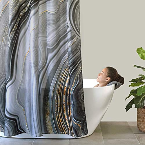 Dreamily Luxury Marble Shower Curtain Waffle Black Gray With Yellow Ombre With 12 Roller Hooks72 X 72" #TOP5
