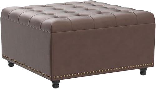 Miniatura 5 de Tbfit Banco otomano de almacenamiento cuadrado grande, mesa de centro otomana tapizada con almacenamiento, otomanas de almacenamiento de gran